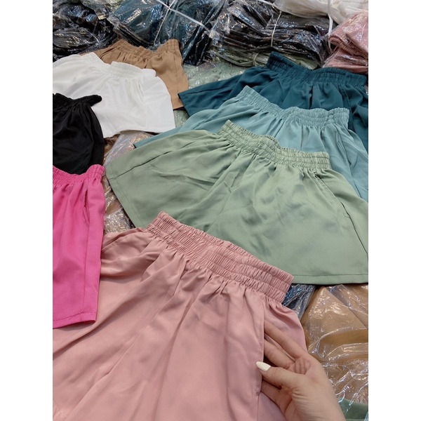 Quần shorts lụa trơn cạp chun cá tính nhiều màu