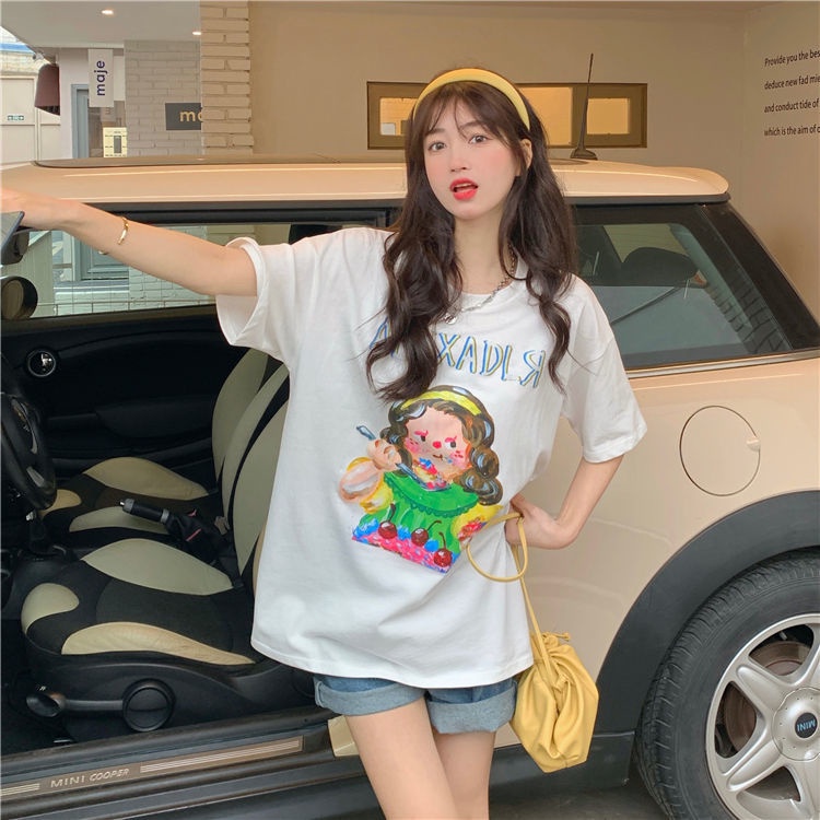 Áo Thun Tay Ngắn In Họa Tiết Hoạt Hình Thời Trang Mùa Hè Trẻ Trung Cho Nữ