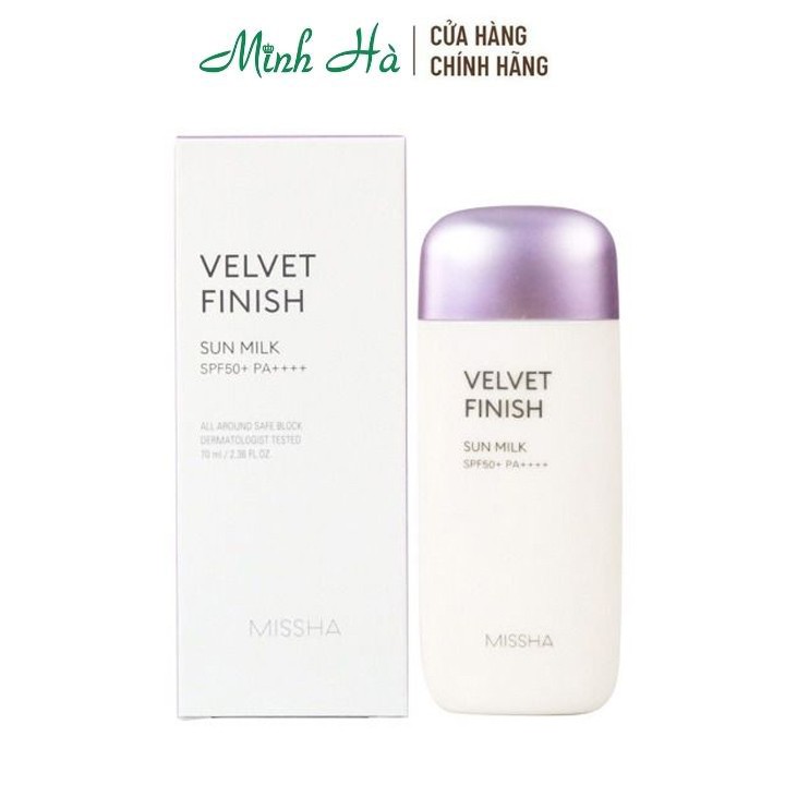 Kem chống nắng Missha Velvet Finish Sun Milk SPF 50+ PA++++ 70ml giúp kiềm dầu và nâng tông da