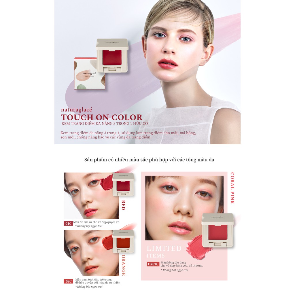 Kem trang điểm đa năng 3in1 naturaglacé Touch On Colors (01C - Red), 3gr