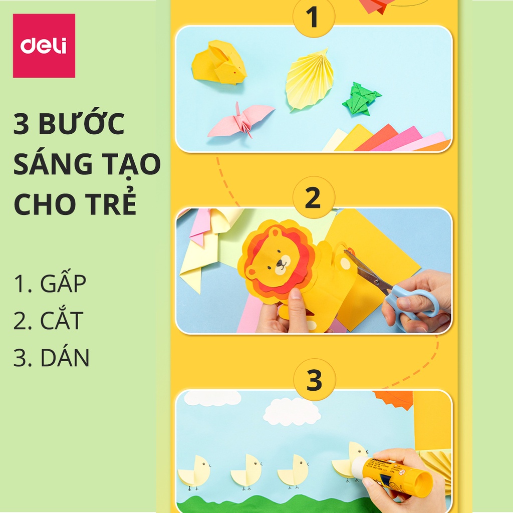 Bộ 100 tờ giấy thủ công nhiều khổ, giấy gấp origami, giấy gấp hạc DELI - 83631/ 83633/ 83634