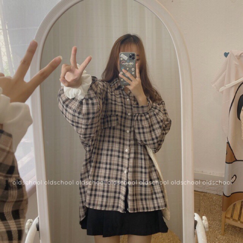 sơmi kẻ oversize hàng sẵn hình thật ảnh 2