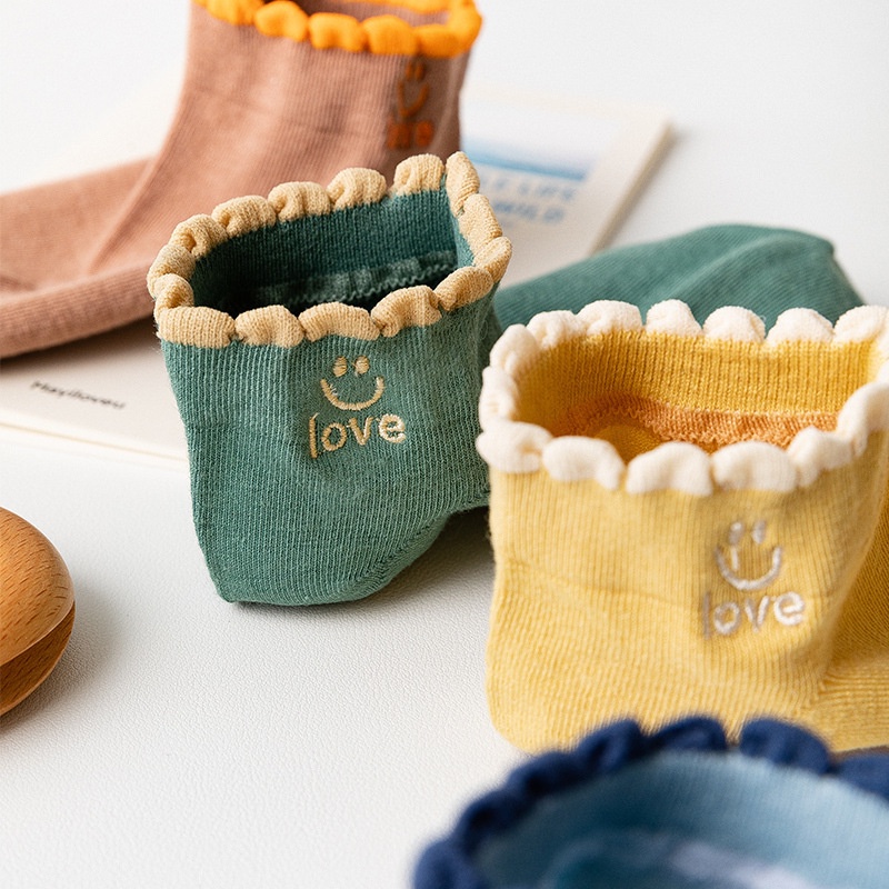 SET 10 Tất vớ nữ bèo cổ ngắn vintage Họa tiết mặt cười cute