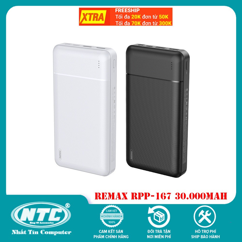 Pin sạc dự phòng Remax RPP-167 30000mAh Lango, 3 cổng input, 2 cổng output - Nhất Tín Computer