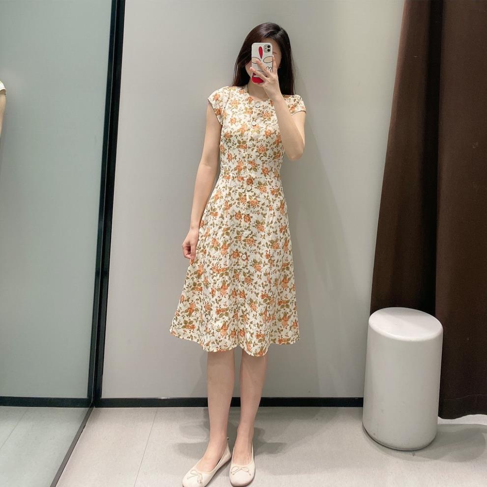 Zara Morocco full tag - Đầm Zara hoa nhí nâu cam xinh đẹp DH68ODG58N9 New