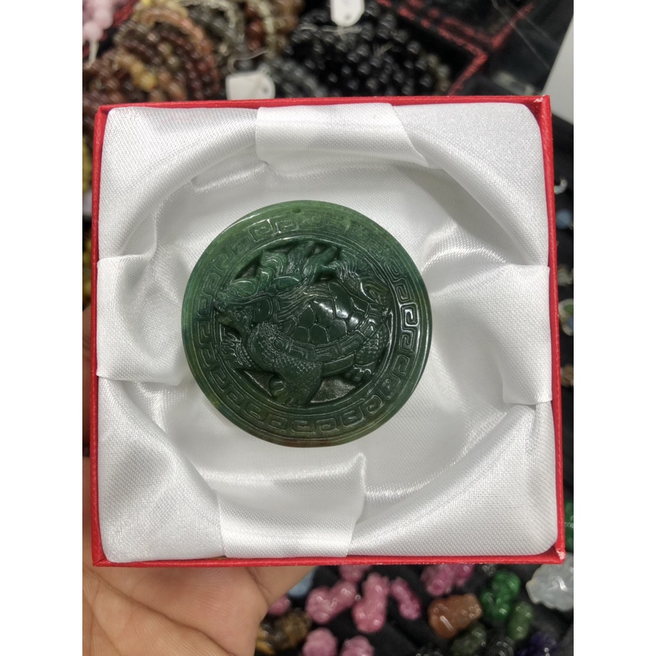 Mặt dây chuyền long quy phong thủy đá ngọc băng tảo