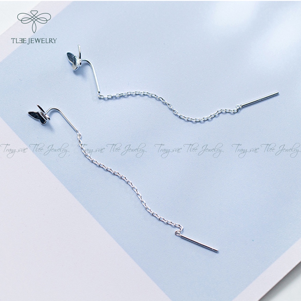 Khuyên tai bạc nữ TLEE hồ điệp tua dài nữ tính Bạc 925 cao cấp NCJ B0168
