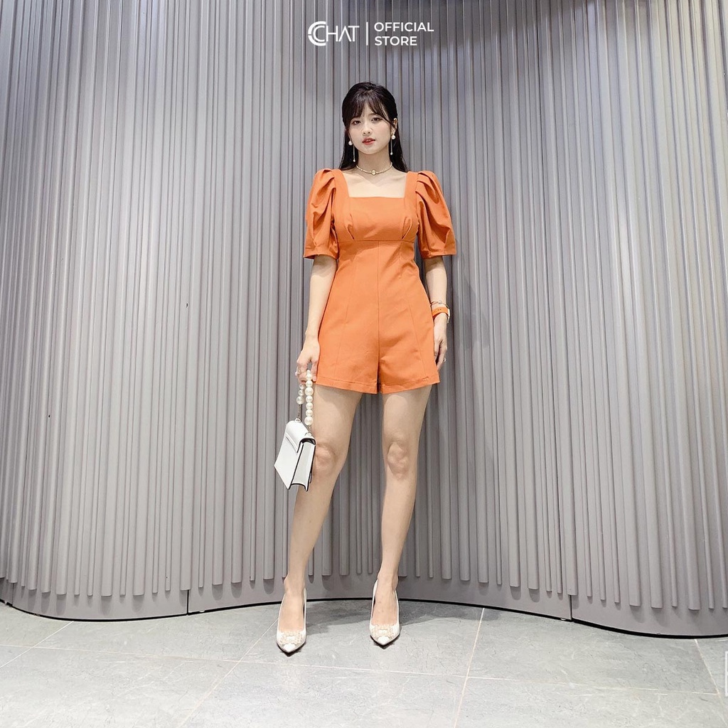 Jumpsuit Nữ 𝐂𝐂𝐇𝐀𝐓 Kiểu Tay Phồng Xếp Ly Chất Tuytsi Cao Cấp Phong Cách Trẻ Trung 12JNS2003AT