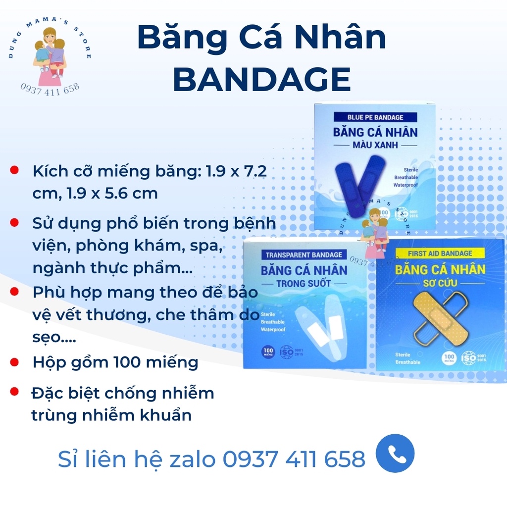 Băng cá nhân màu xanh- Không Thấm Nước