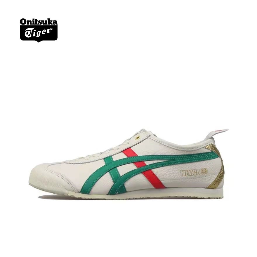 Giày Thể Thao ASICS Onitsuka Tiger M Xico 66 Mexico 66 Bằng Da Thật Cổ Thấp Màu Trắng Xanh Lá Cho Nam Và Nữ