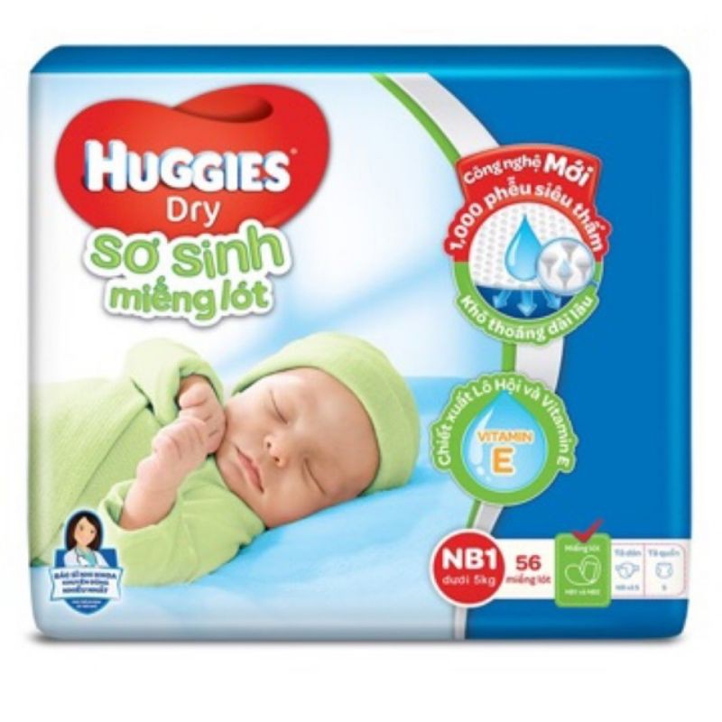 Tã bỉm miếng lót Huggies dry sơ sinh NB 56 miếng