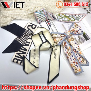 Khăn lụa turban bandana dáng dài 100x8 cm thắt nơ buộc tóc choàng cổ buộc túi xách hàng đẹp