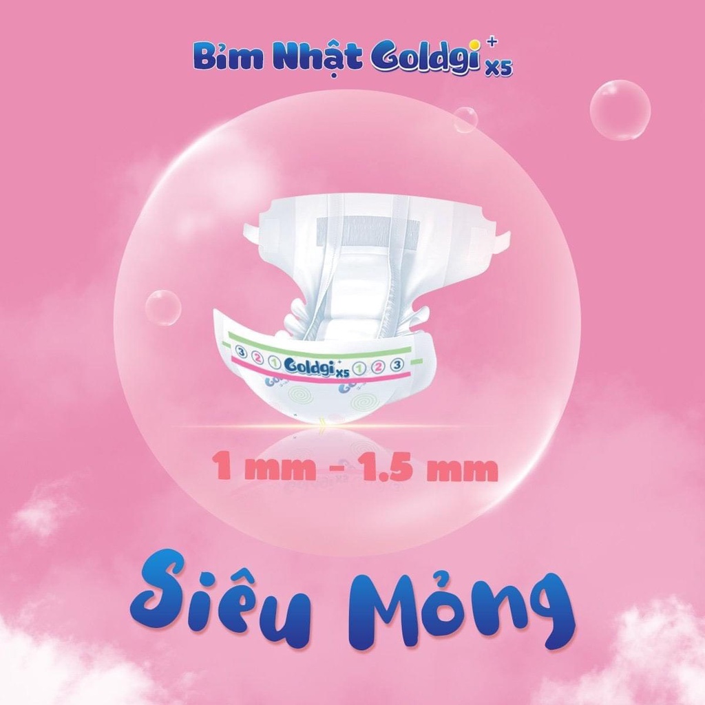 (Mua bỉm có quà) Bỉm tả dán quần Goldgi+X5 (NB92,S84,Md66,Ld56,Mq60,Lq48,XLq44,XXLq32)