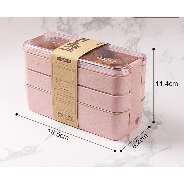 Hộp cơm 3 tầng lúa mạch kèm đũa thìa cao cấp dành cho dân văn phòng