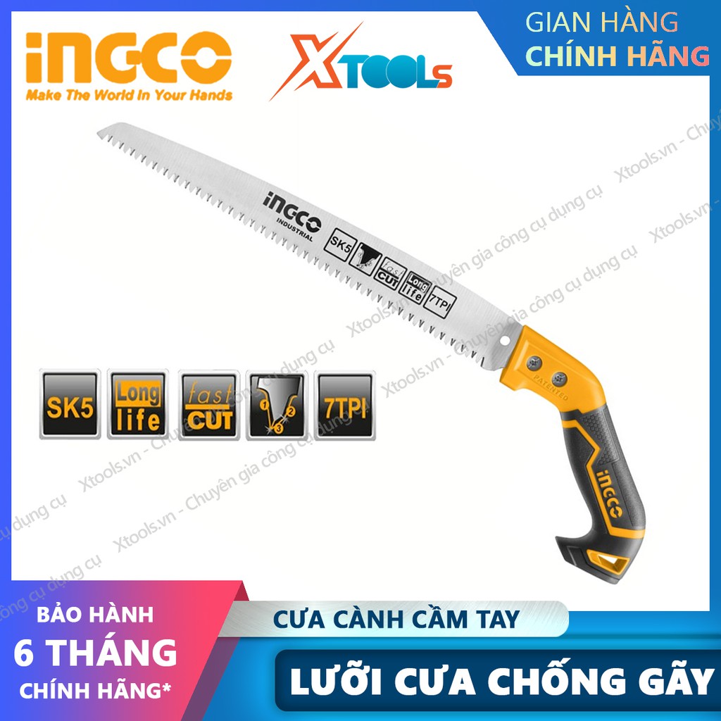 Cưa cành cầm tay INGCO HPS3008 12" cưa gỗ chuyên dụng siêu sắc bén, lưỡi cưa SK5 7 răng/1" chống cong gãy, chống rỉ sét.