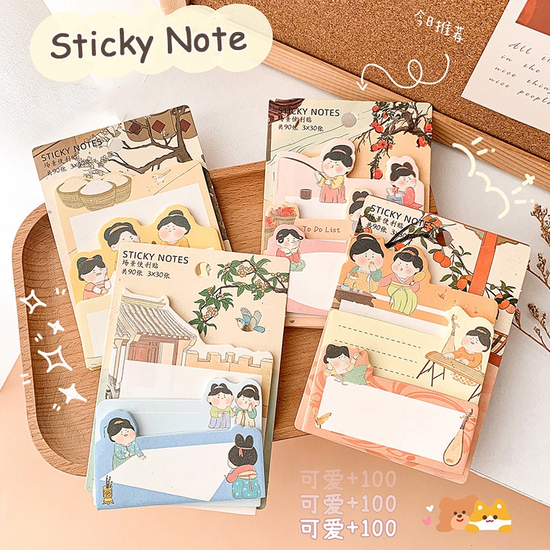 Bộ 90 Giấy Ghi Chú Tự Dính Họa Tiết Hoạt Hình Sáng Tạo