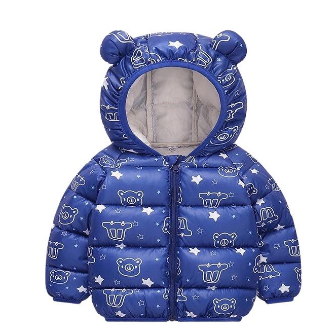 AP04 Áo phao tai gấu, áo khoác trẻ em mùa đông họa tiết hoạt hình cho bé trai bé gái