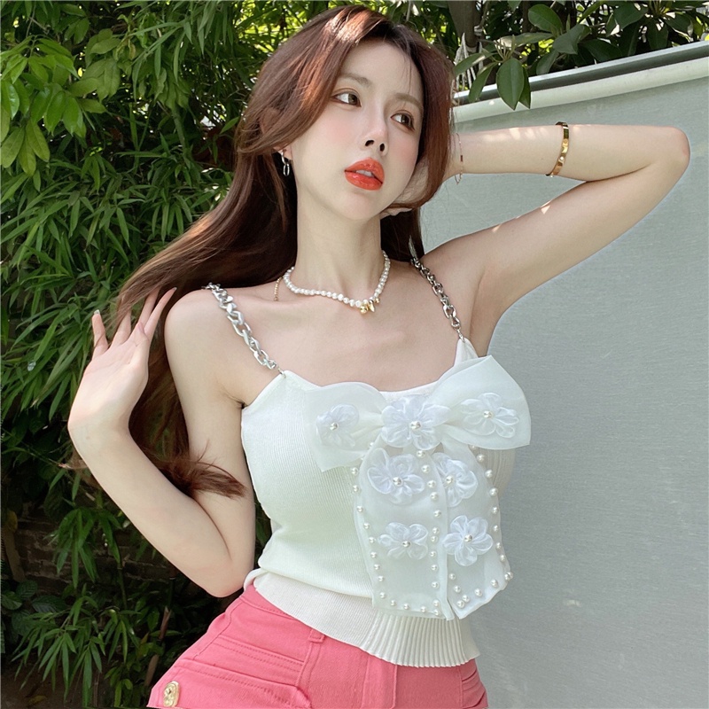 Áo dệt kim ZHELIHANGFEI hai dây thắt nơ