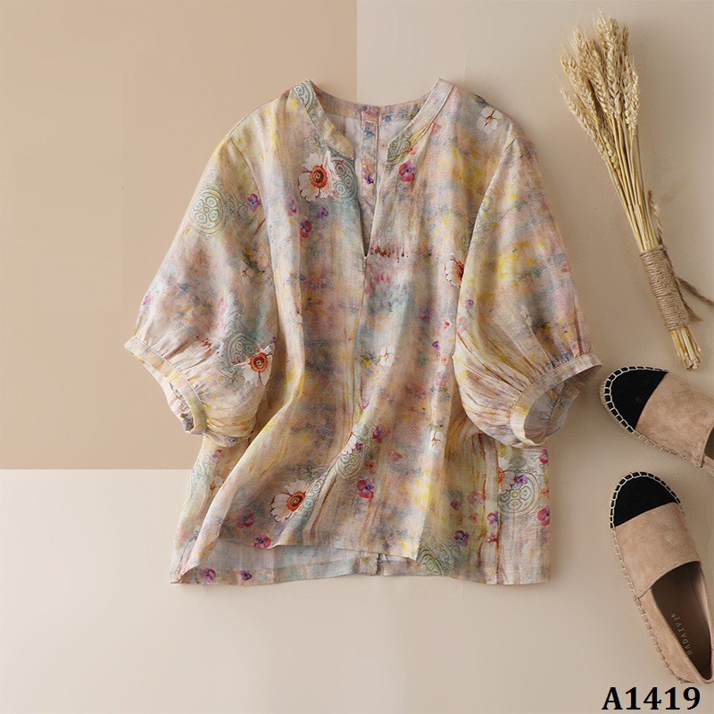 A1419 - ENDAKISUHI Áo In Retro Tay Lồng