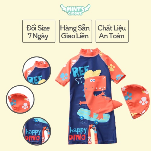 Đồ bơi cho bé trai liền thân kèm nón in hình cho bé trai 1 2 3 4 5 tuổi MINTSCLOSET Mint's Closet - b127 - B130