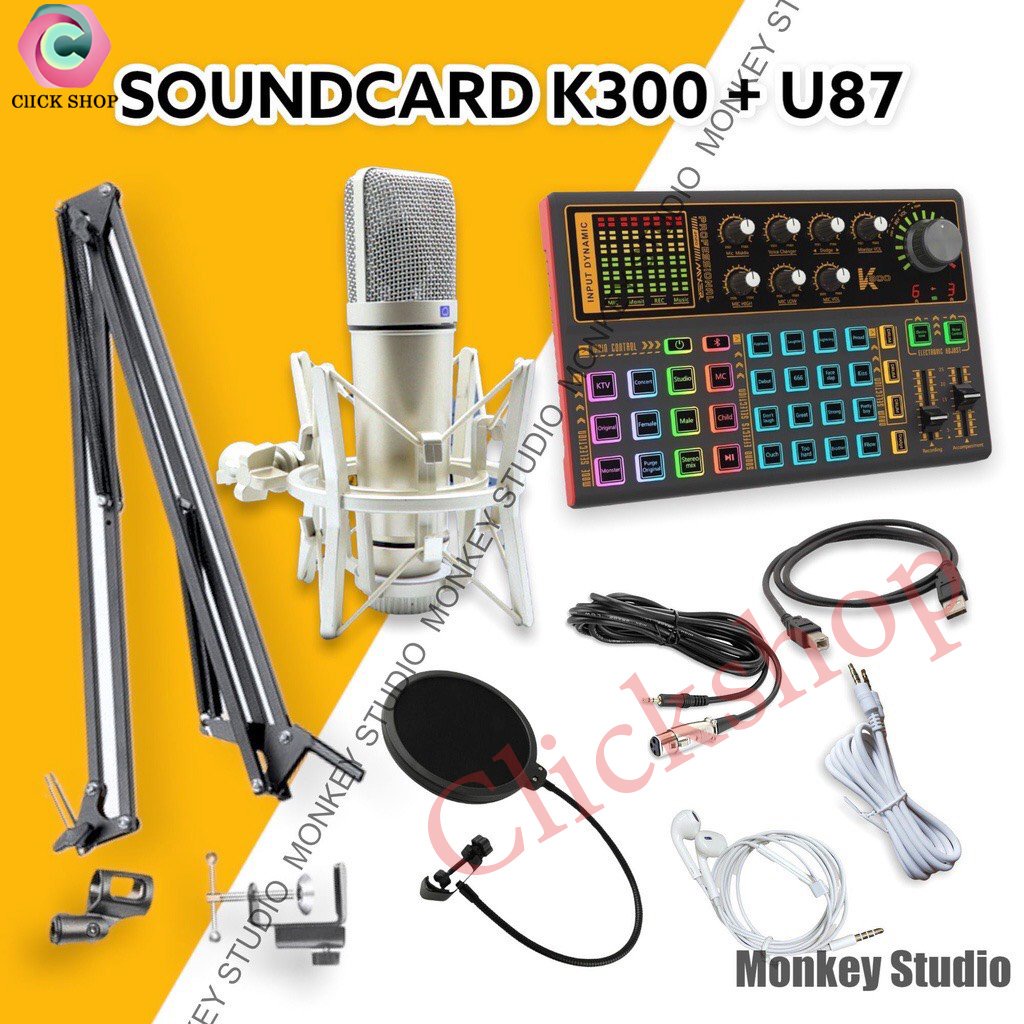 Chọn Bộ Combo Mic Thu Âm Hát Livestream Soundcard K300 & Mic AQTA U87  Chân Màng Bộ Thu Âm Điện Thoại bảo hành 6 tháng