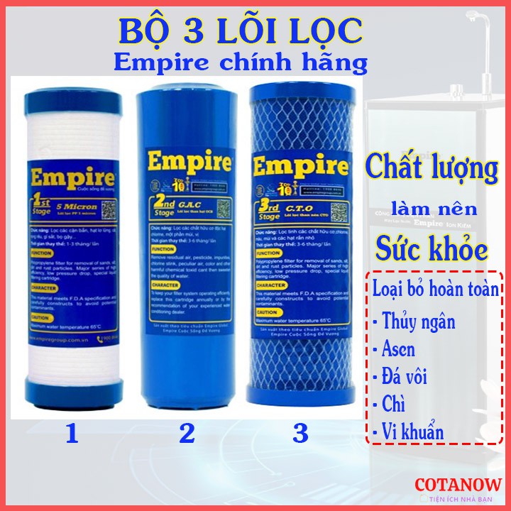 Lõi Lọc Nước 123 Cao Cấp Empire, Dùng cho tất các các loại máy lọc nước gia đình COTANOW