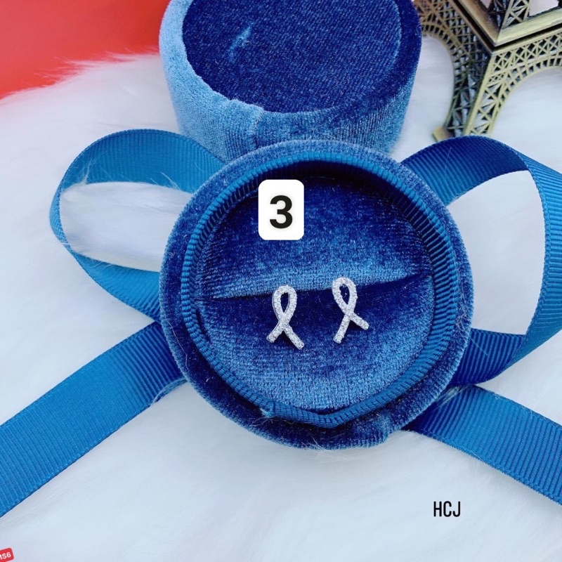 Bông tai nữ THJ - Bông tai vô cực nạm đá chuẩn bạc ta , nữ tính