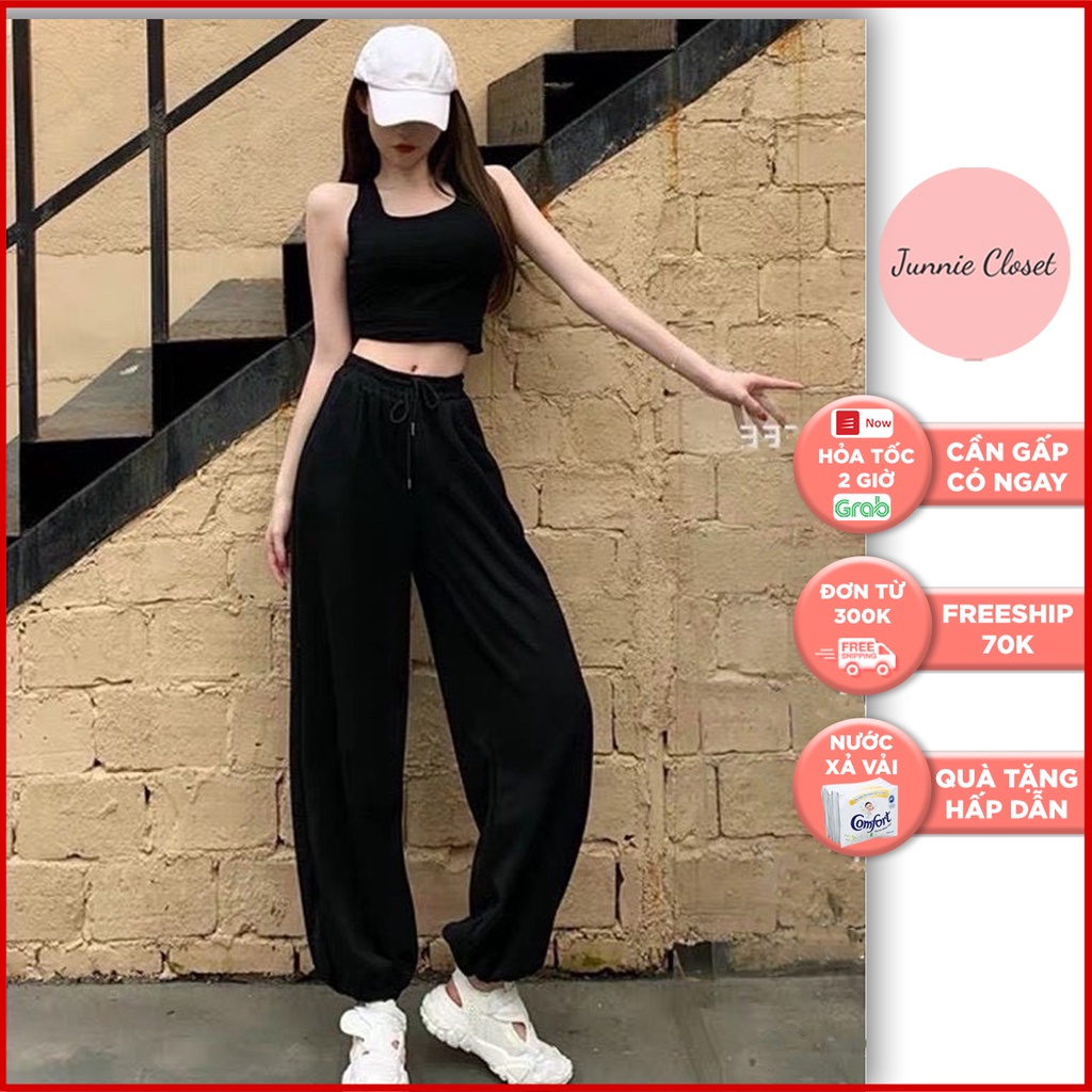 Quần jogger nữ ống rộng LÓT NỈ BÔNG bo gấu unisex Junnie Closet