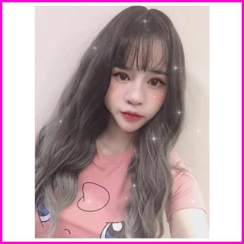 Tóc giả nữ cao cấp nguyên đầu xù omber khói xanh xu hướng 2021