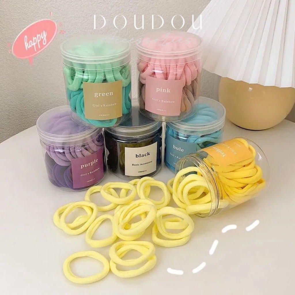 Hộp 50 dây chun buộc tóc Doudou Dây cột tóc nữ sợi to dày phong cách Hàn Quốc nhiều màu gam kẹo ngọt xinh xắn PJ009