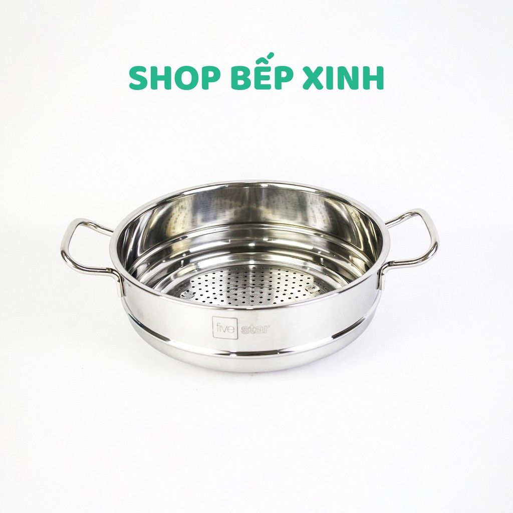 Bộ nồi inox 304 bếp từ 3 đáy và xửng hấp inox 24cm Fivestar nắp kính