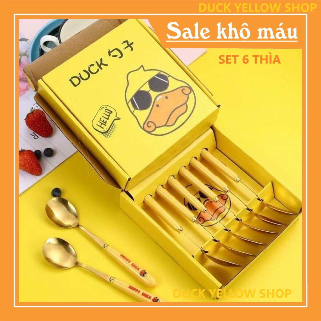 Bộ 6 Thìa Dĩa Inox Con Vịt Vàng Ngộ Nghĩnh Dễ Thương
