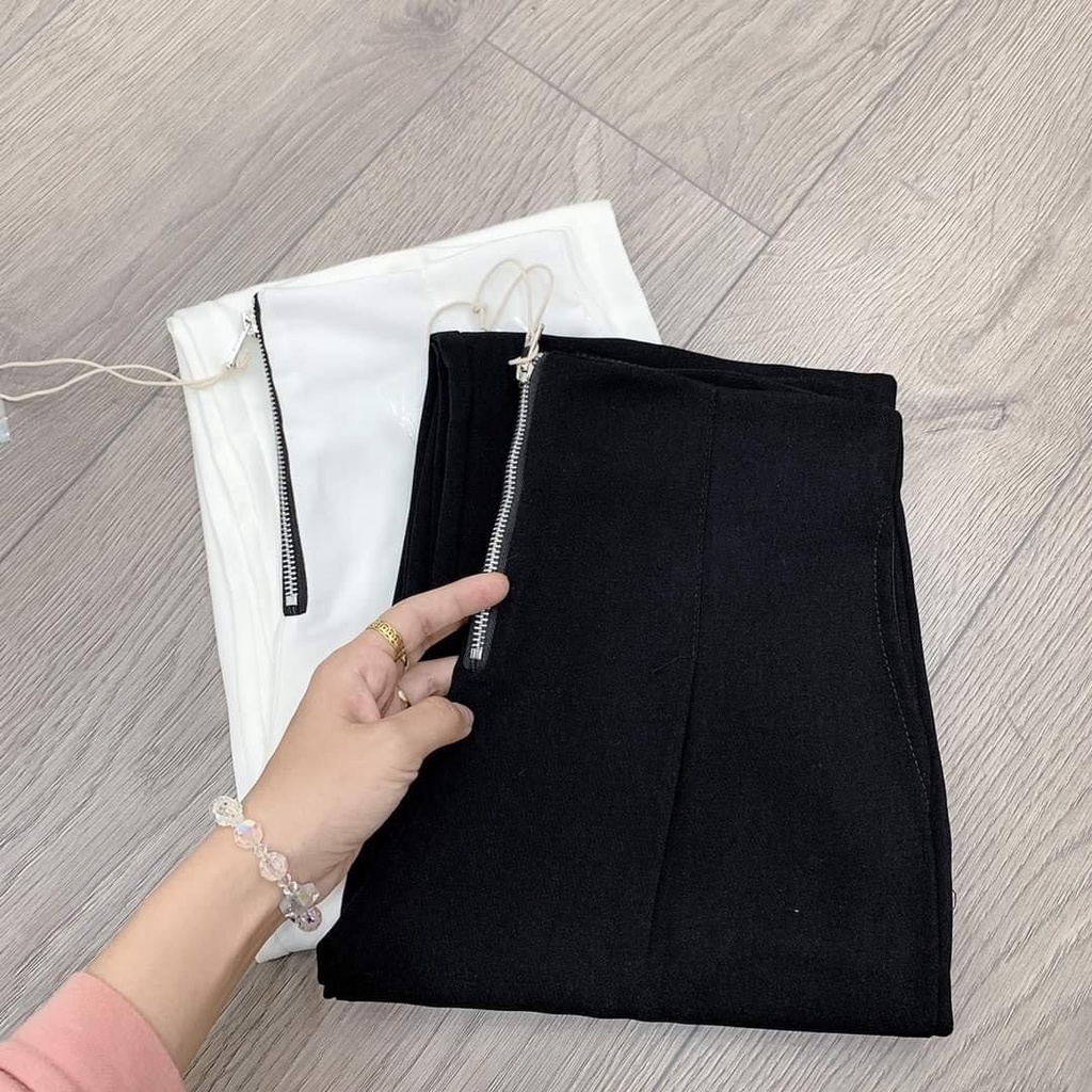 Quần Culothes Cạp Cao Ống rộng khoá thép liền trước -Ống rộng-mã Quần Dài Khoá Thép
