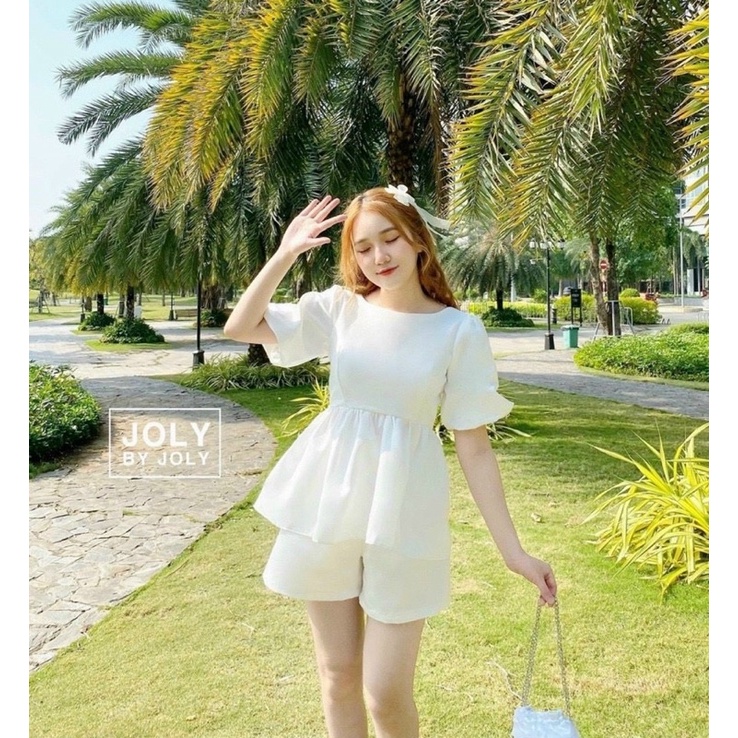 Áo BBD nơ lưng kèm quần short ( cho xem vải trực tiếp mẫu có sẵn)