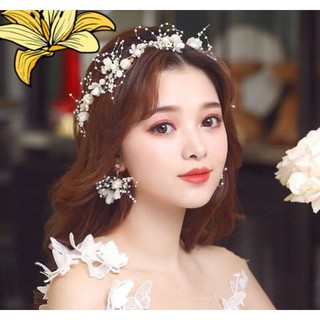set băng đô cài tóc cô dâu và bông tai