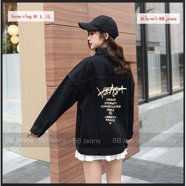 Áo khoác jean nữ Basic có túi thật túi trong màu xanh form rộng size 40-85kg