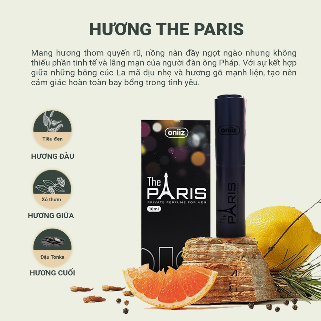 Oniiz Scent - Nước hoa nam giới THE PARIS ngọt ngào - Chai xịt 10ml