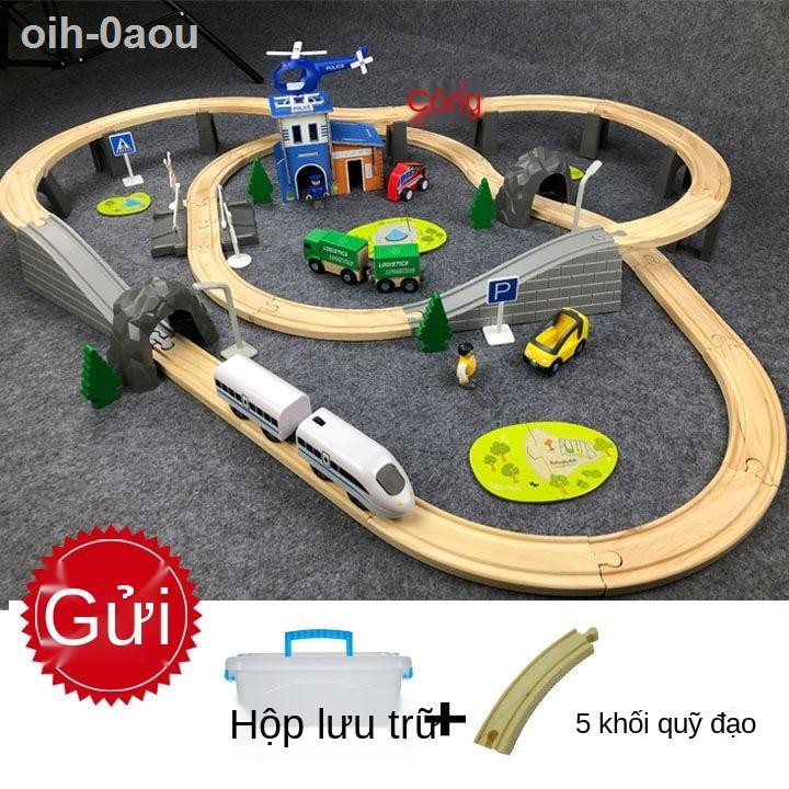 Bộ đường ray tàu hỏa bằng gỗ Từ tính Đầu xe ô tô điện lửa cậu bé xây dựng Khối đồ chơi trẻ em