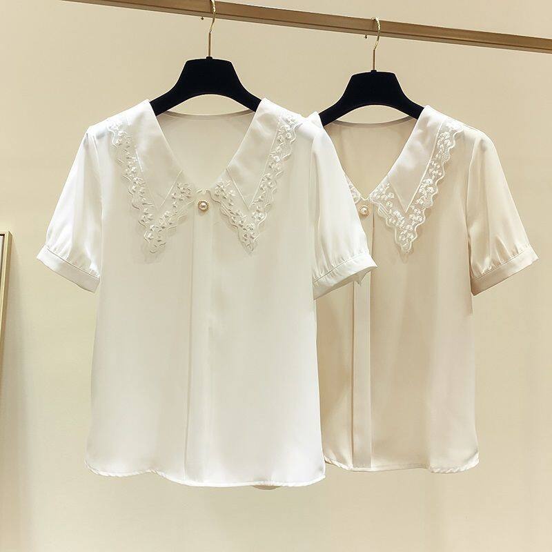 Áo Sơ Mi Chiffon Mỏng Dáng Rộng Tay Cộc Cổ Búp Bê Phong Cách Phương Tây Thời Trang Mùa Hè 2022 Dành Cho Nữ