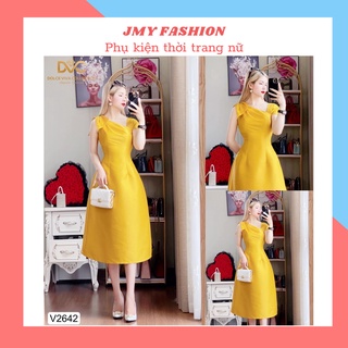 V2642, V4584 váy vàng tafta dáng A xòe dự tiệc dáng dài [Dolce Viva Colection (DVC)] đầm vàng tafta nơ vai nữ tính