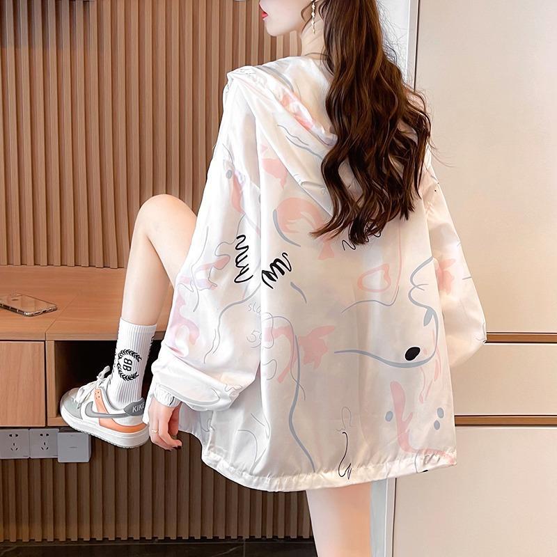 Áo Khoác cardigan Mỏng Có Nón Chống Nắng Dáng Rộng In Họa Tiết Thời Trang Mùa Hè Cho Nữ