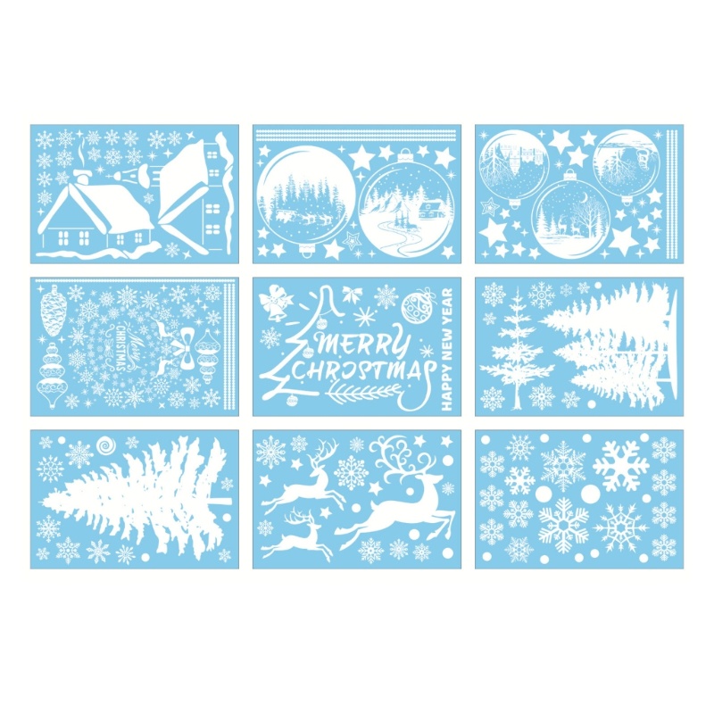 Set 9 Tấm Sticker Dán Kính Cửa Sổ Trang Trí Giáng Sinh