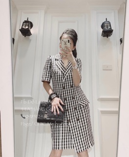 Váy sơ mi kẻ caro cổ vest