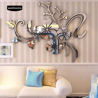 Sticker dán tường mặt gương hình hoa độc đáo