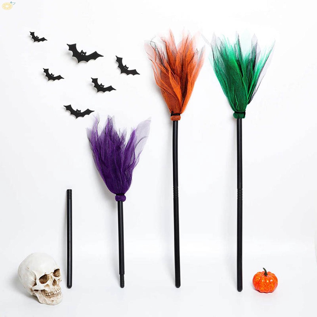 【VARSTR】Halloween Witch Plastic Broom Props Decoration Party Broom Detachable 90cm