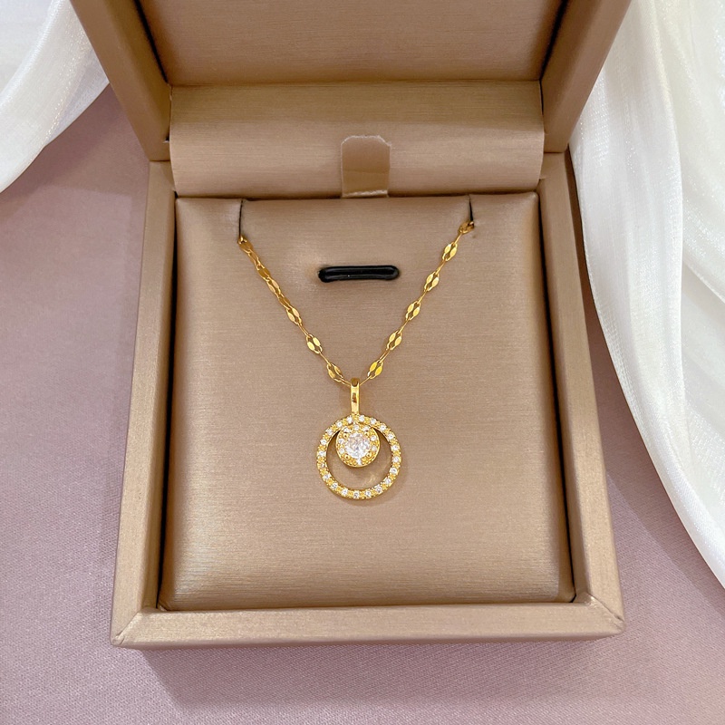 Dây Chuyền Bằng Thép Titan Đính Đá Zircon Phong Cách Sang Trọng