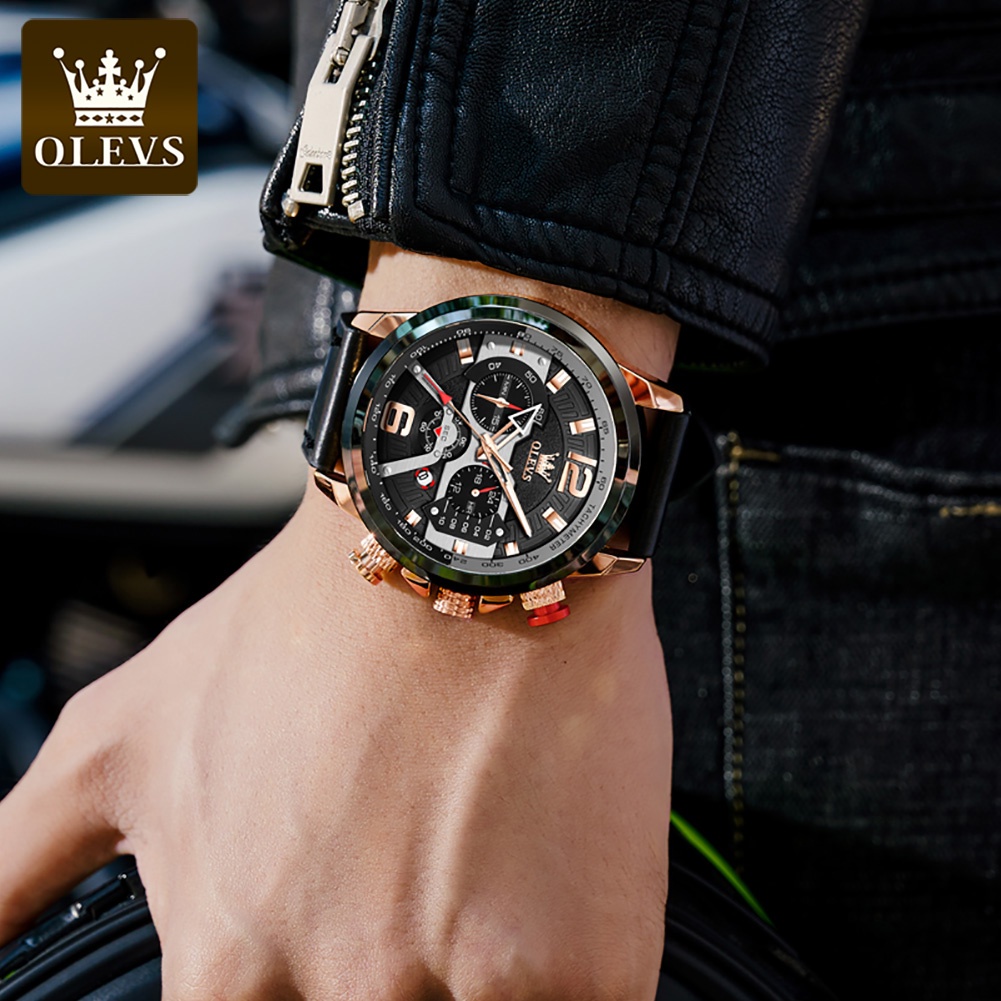 Đồng hồ đeo tay OLEVS 9915 chống thấm nước dây da thật làm quà tặng thời trang cho nam giới | WebRaoVat - webraovat.net.vn