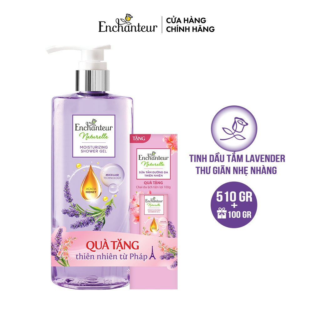 (MỚI) Sữa tắm enchanteur Naturelle dưỡng da từ thiên nhiên hương Lavender/Iris 510g tặng kèm chai tắm 100g