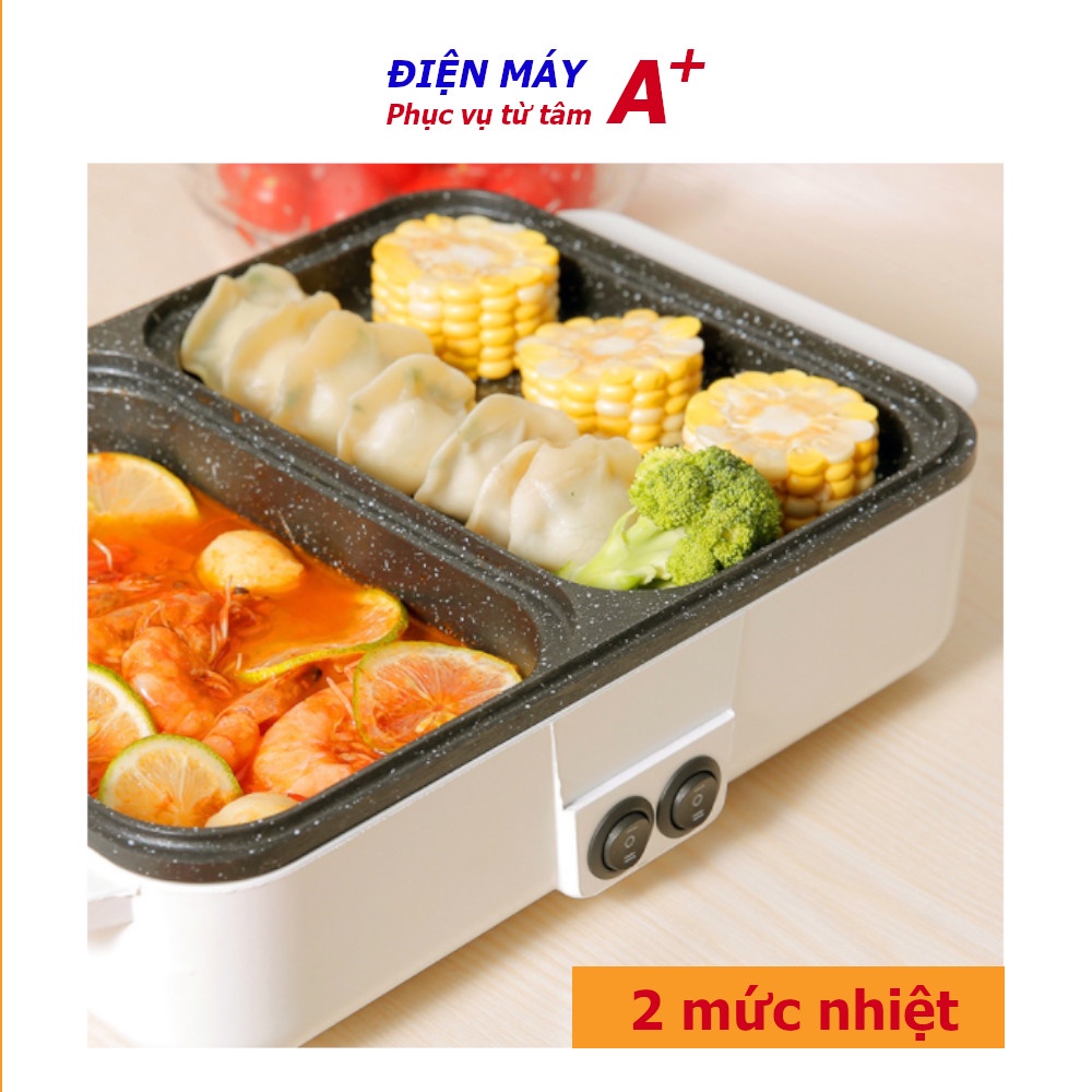 Nồi lẩu nướng đa năng - Bếp lẩu nướng 2 in 1 mini 2 ngăn cao cấp phong cách Hàn Quốc