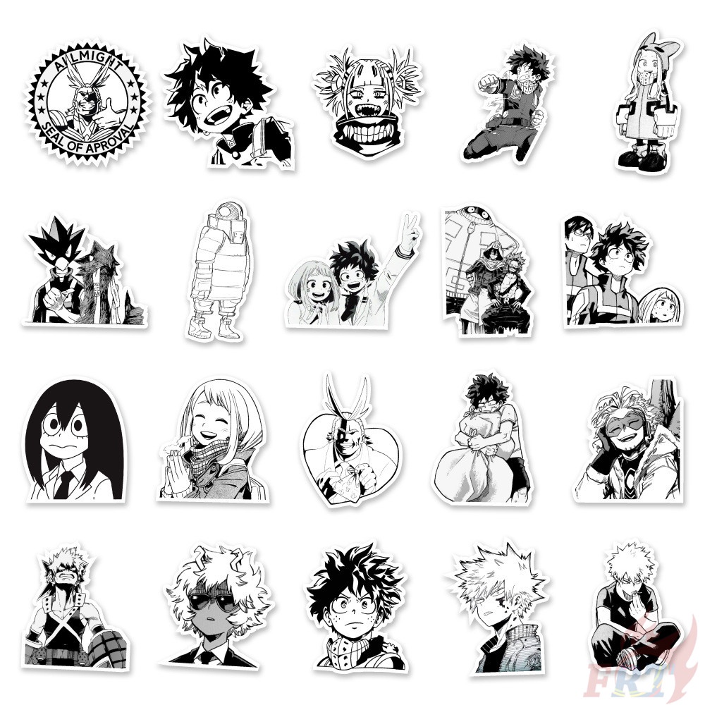 ❉ My Hero Academia. Sticker Dán Tường Series 01 Màu Đen Và Trắng Cổ Điển ❉ Bộ 50 Miếng Dán Chống Thấm Nước Dùng Trang Trí Thủ Công